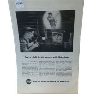 Vintage 1948 RCA Radio Corporation of America Baseball Ad Advertisement